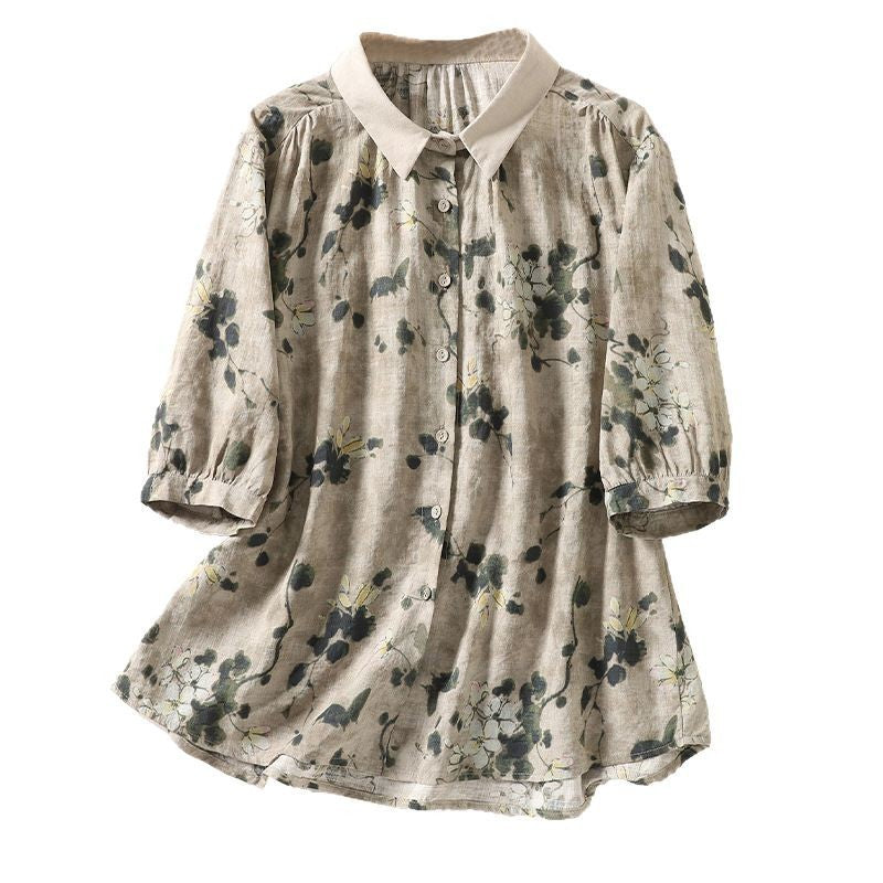 Women's Short-sleeved Shirt Cotton And Linen Style Top GlamzKart