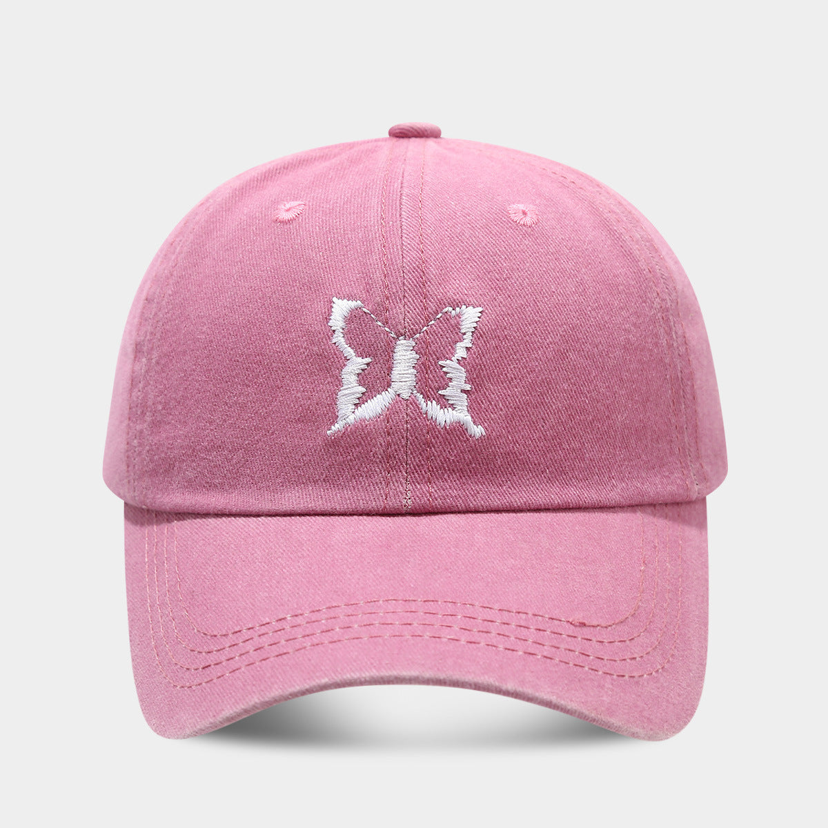 Soft Top Casual Peaked Cap Butterfly Embroidered Sun Hat Pink Adjustable GlamzKart