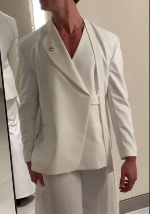 Modern Draped Collar Suit Set White GlamzKart