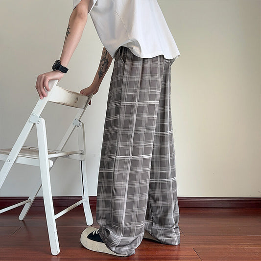 Plaid Ice Silk Men's Summer Thin Cool Casual Trousers GlamzKart