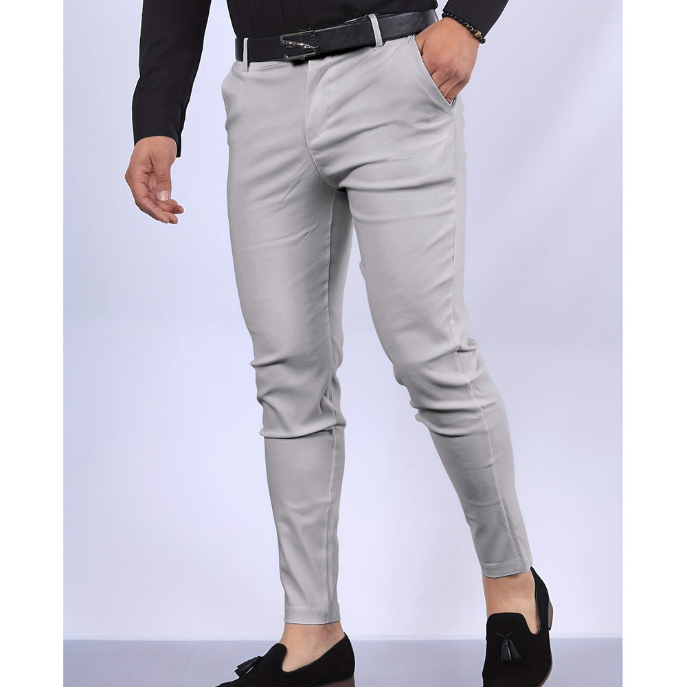 Men's Solid Color Faux Pocket Formal Casual Pants Light Gray GlamzKart