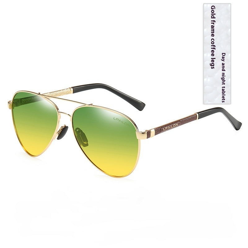 Day And Night Polarized Sunglasses Night Vision Glasses Gold Frame Coffee GlamzKart
