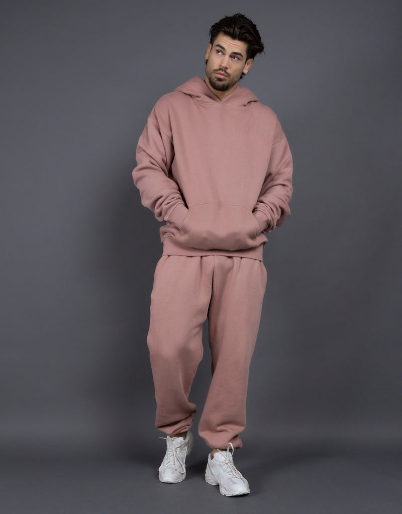 Men's Casual Loose Solid Color Hooded Sweatshirt Pants Pink GlamzKart