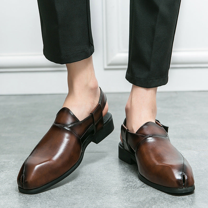 Plus Size Men's Slip-on Fashionable Breathable Lightweight British Style Leather Sandals GlamzKart