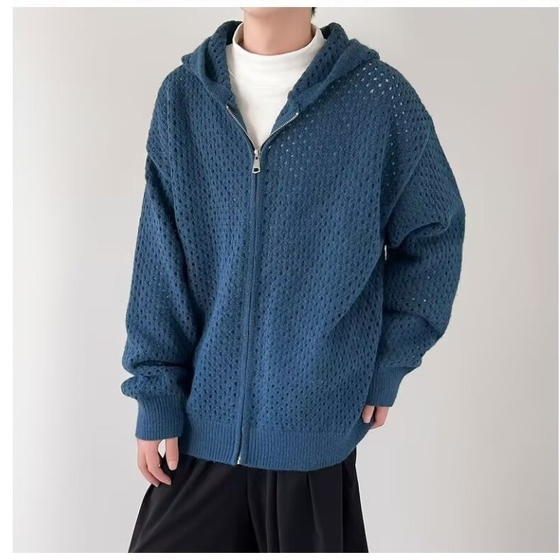 Men's Hooded Casual Breathable All-matching Sweater Blue GlamzKart