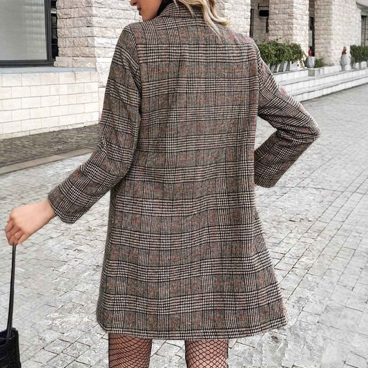 Fashion Women's Plaid Suit Collar Double Breasted Jacket