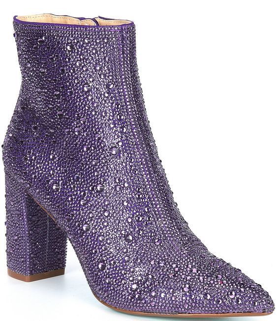 Rhinestone Pointed Toe Fashion Ankle Boots Purple GlamzKart