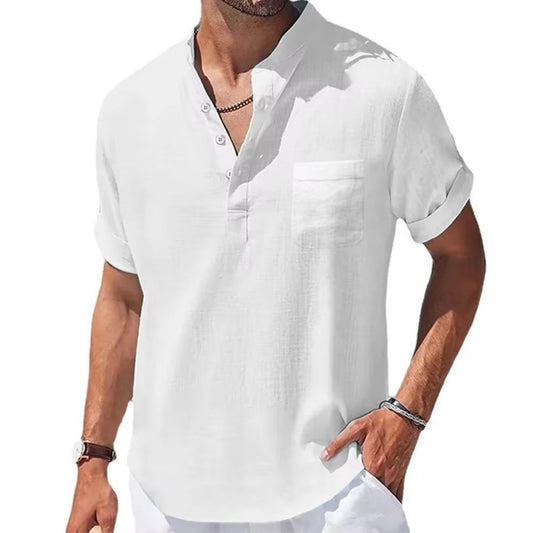 Cotton Linen Linen Men's Short-sleeved T-shirt GlamzKart
