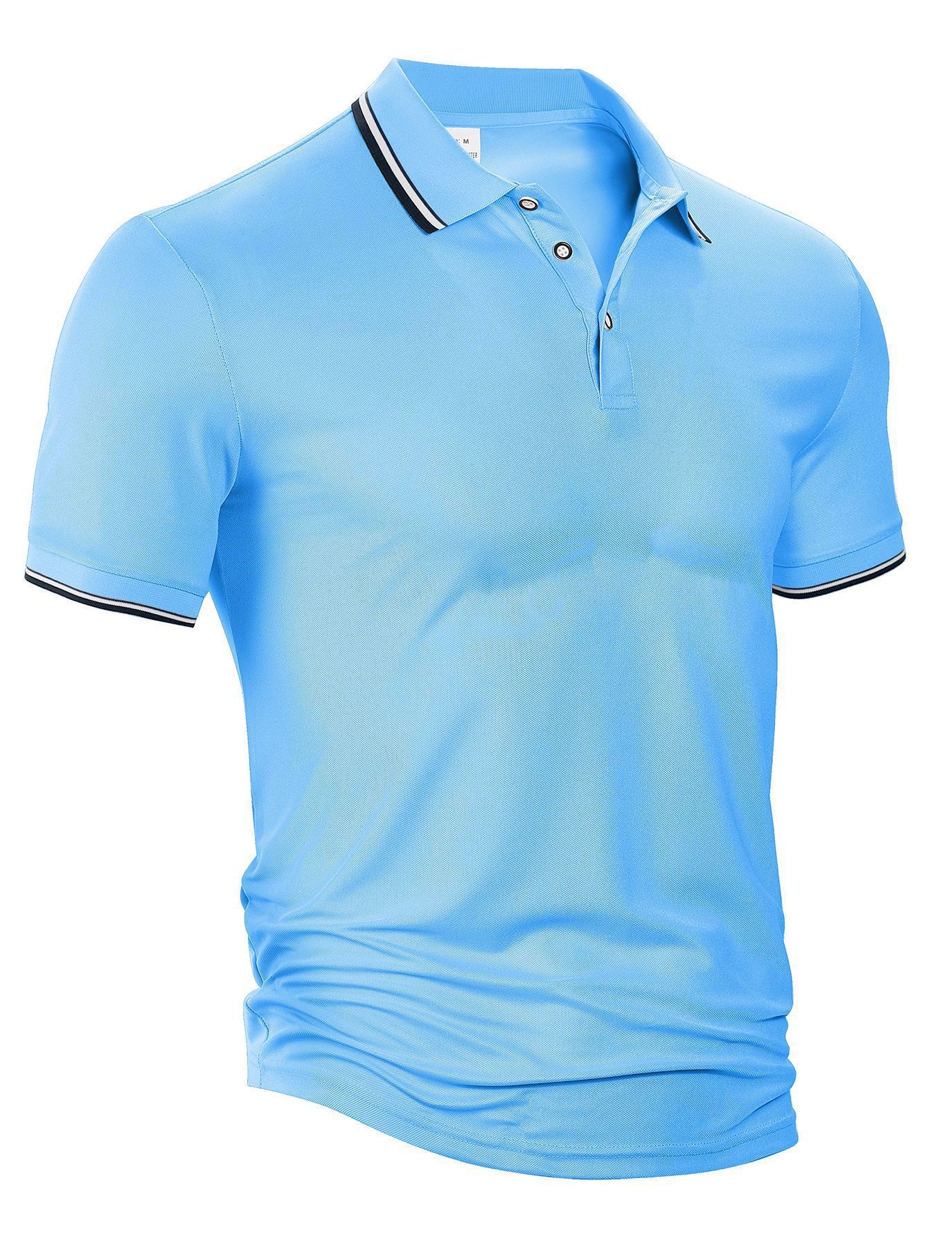 Summer Loose Lapels Short Sleeve Men Sky Blue GlamzKart