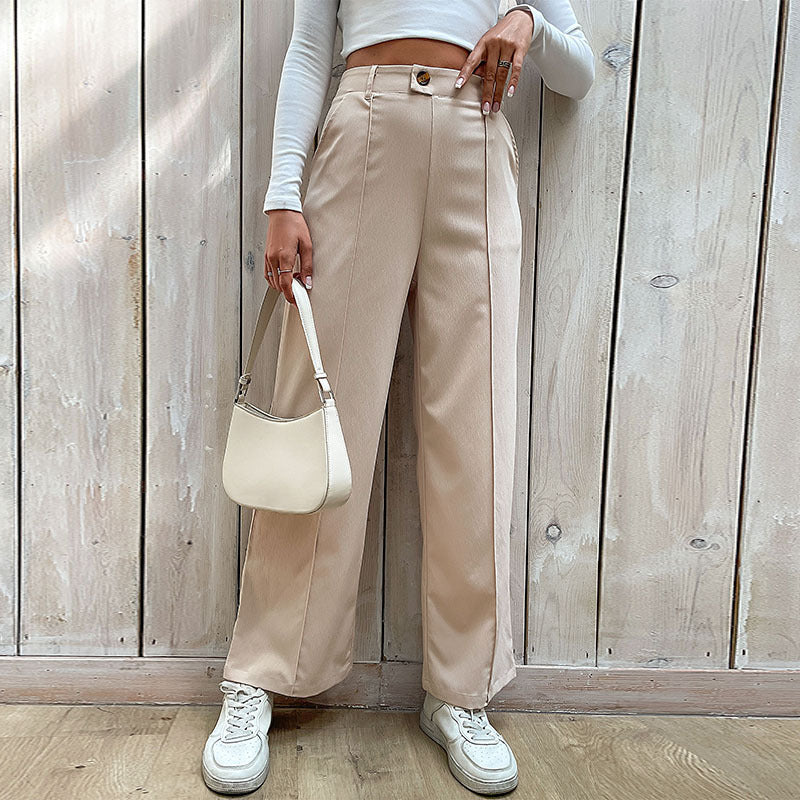 Women's Casual Slacks Splicing Straight-leg Pants Apricot GlamzKart