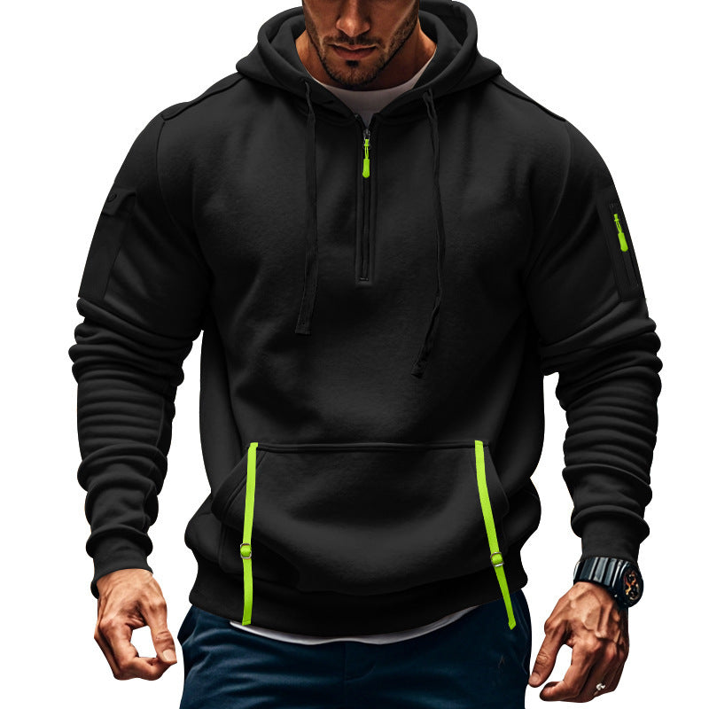 Men's Casual Multi-zipper Arm Pocket Sweatshirt Black GlamzKart