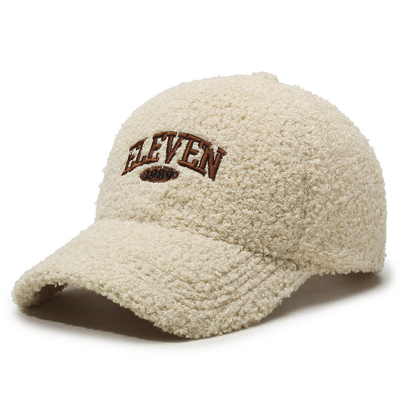 Winter Lambskin Thickened Warm Baseball Cap Light Beige Adjustable GlamzKart