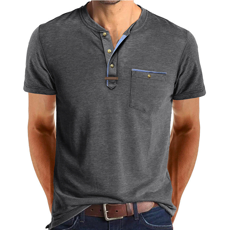 Men's Short-sleeved T-shirt Casual Crew Neck Top Dark Gray GlamzKart