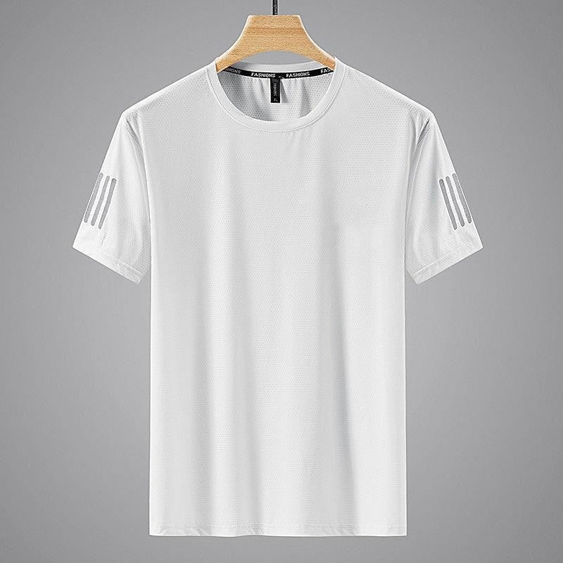 Summer Solid Color Round Neck Top Clothing Speed Sporty Simplicity Ice T-shirt Men White GlamzKart