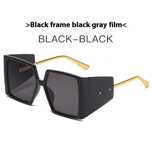 New Large Square Frame Sunglasses Black Frame Black Film GlamzKart