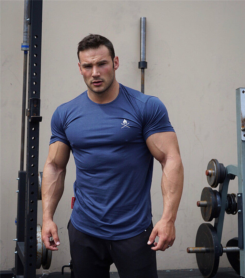 Round Neck Short-sleeve Tights Training Workout Clothes Blue GlamzKart