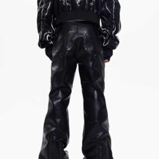 STARTEXCEEDEND Zipper Design Micro Pull Up Leather Pants For Men Autumn GlamzKart