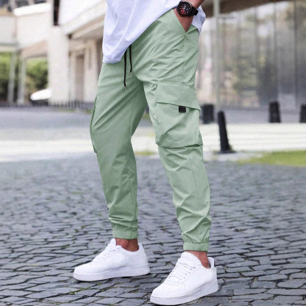 Workwear Casual Pants Drawstring Elastic Waist Track Pants Light Green GlamzKart