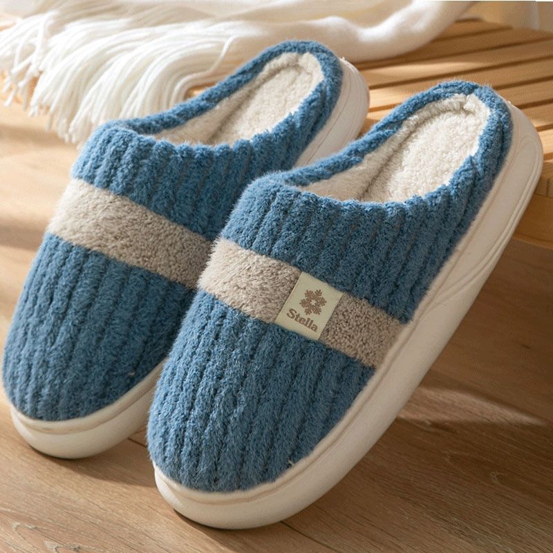 New Fleece-lined Thickened Cotton Slippers 2209 Blue GlamzKart