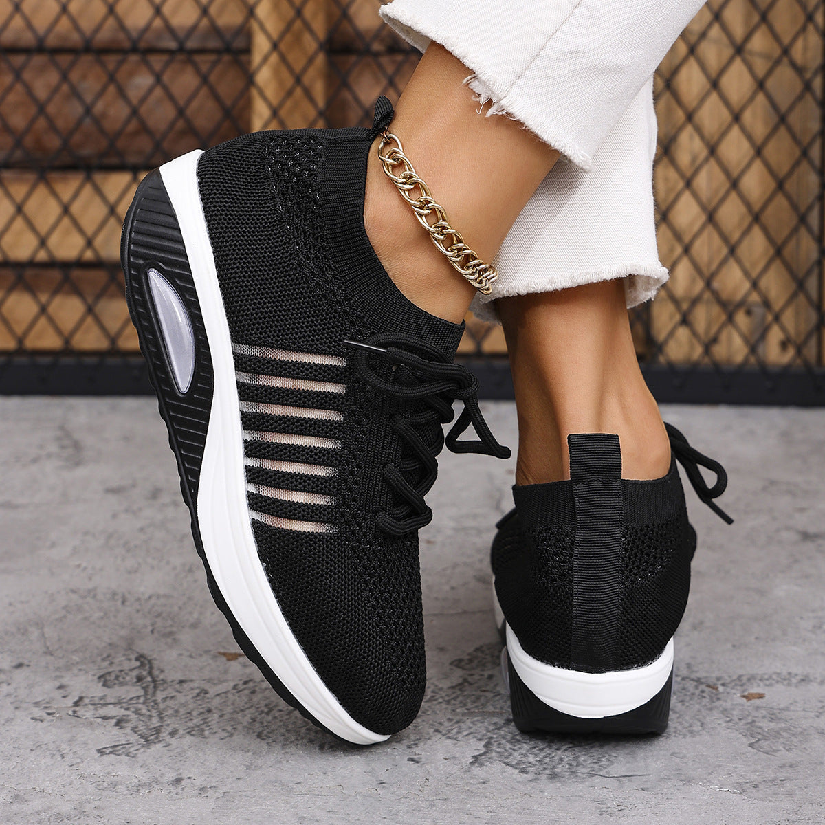 Spring And Autumn New Lace-up Slip-on Wedge Flying Woven Sports Shoes Women GlamzKart