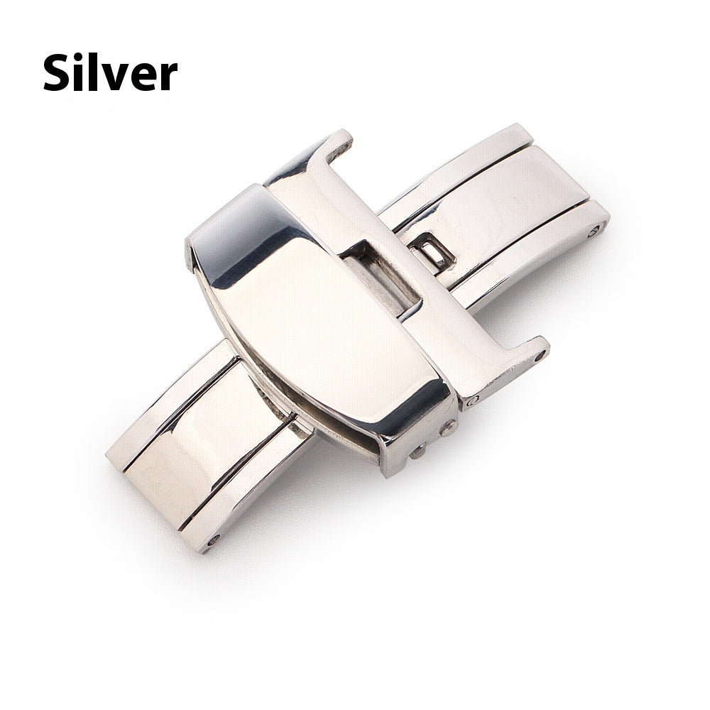Stainless Steel Double Pull Butterfly Clasp Leather Watch Strap Buckle GlamzKart
