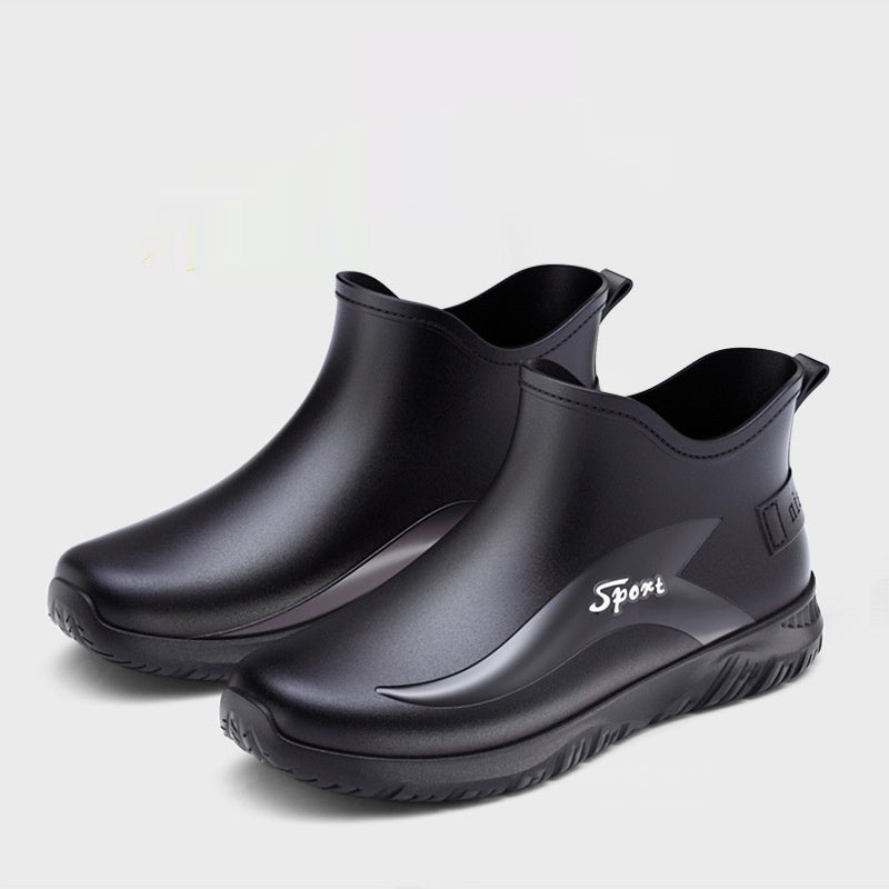Fashion Non-slip Flat Short Rubber Boots Men 5688 Short Black GlamzKart