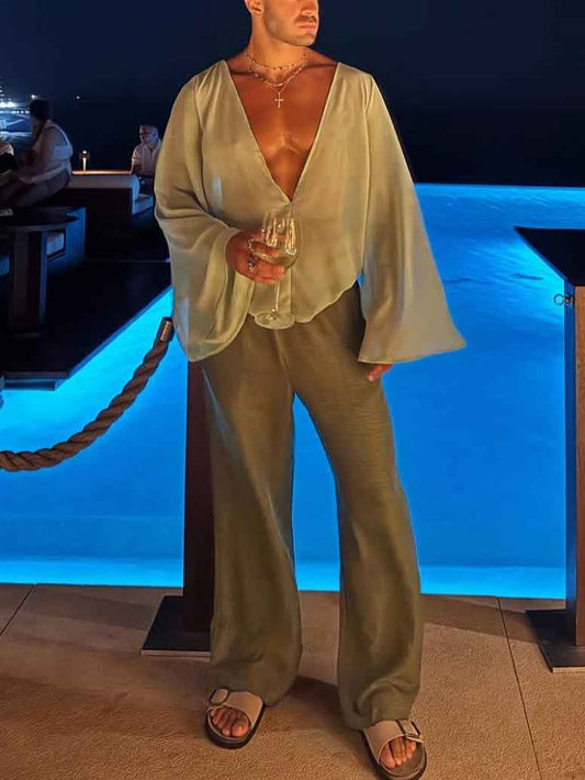 Men's Sexy V-Neck Long Sleeve Shirt