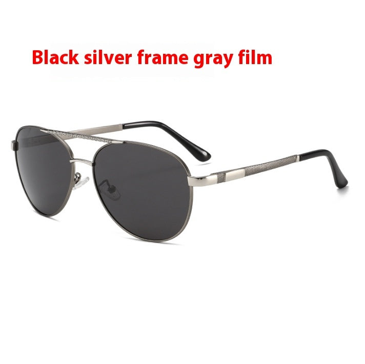 Men's Sunglasses European And American Stylish Driving Black Silver Frame Gray Piece GlamzKart