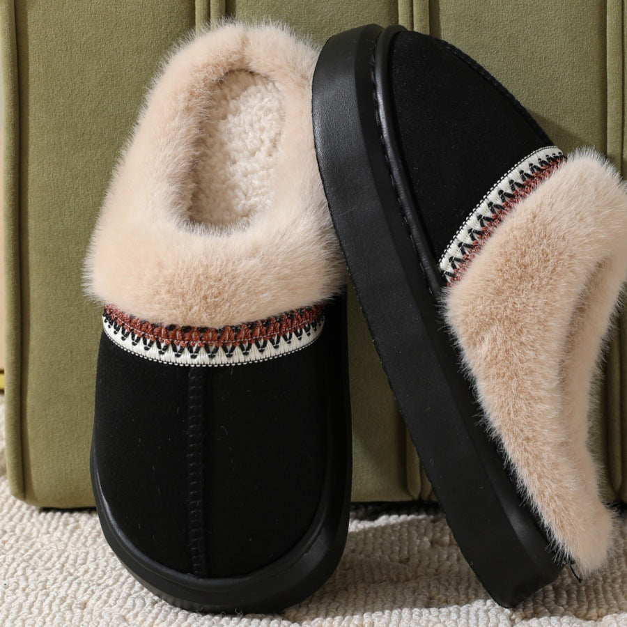 Fluffy Slippers Autumn And Winter Thick Bottom Outdoor Black GlamzKart