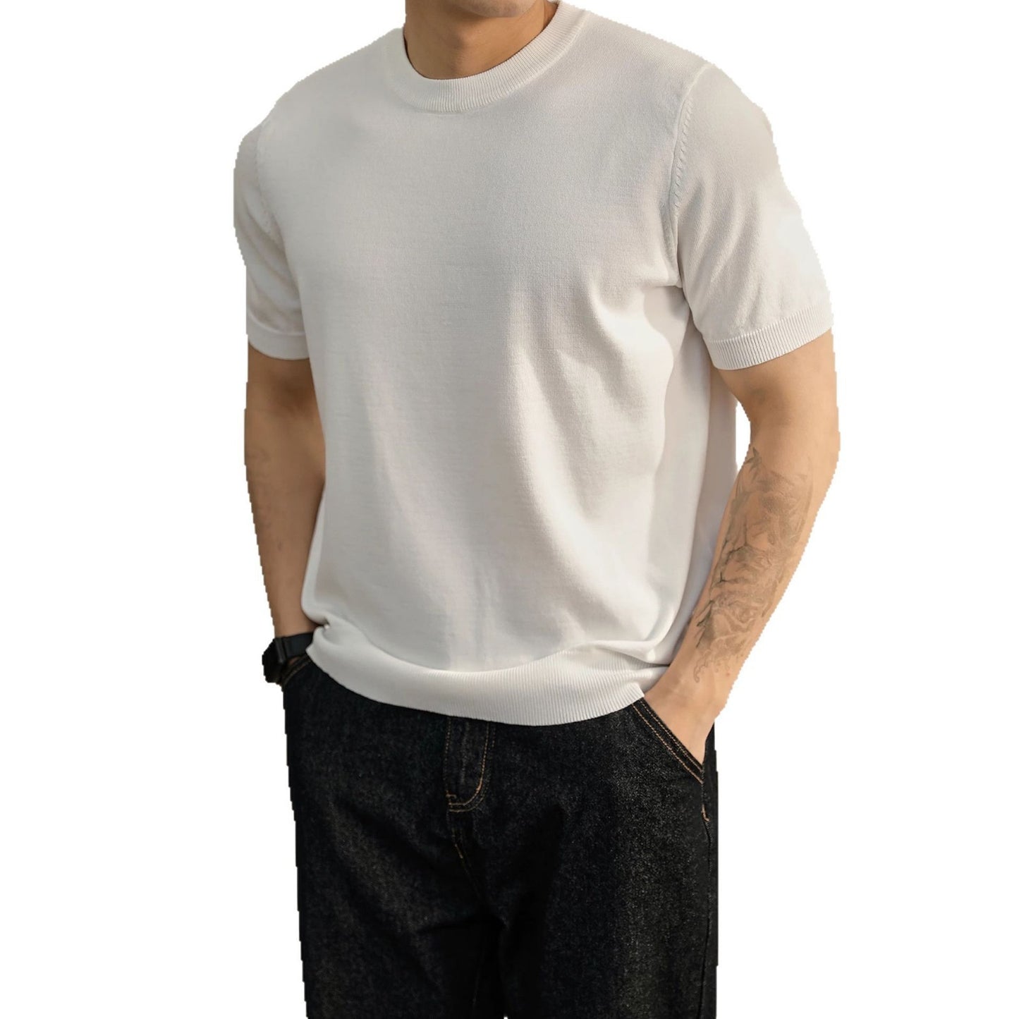 Plus Size Short-sleeved Sweater Men's Lightly Mature Casual GlamzKart