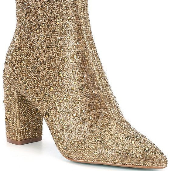 Rhinestone Pointed Toe Fashion Ankle Boots GlamzKart