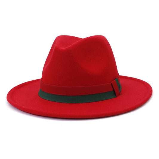Big Brim British Style Woolen Jazz Top Hat Red 58cm GlamzKart