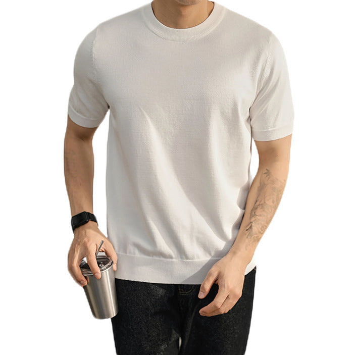 Plus Size Short-sleeved Sweater Men's Lightly Mature Casual White GlamzKart