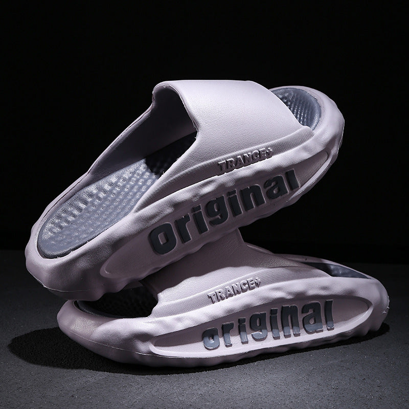 Men's Slippers Thick Bottom For Outdoors Trendy Non-slip Wear-resistant Light Gray GlamzKart
