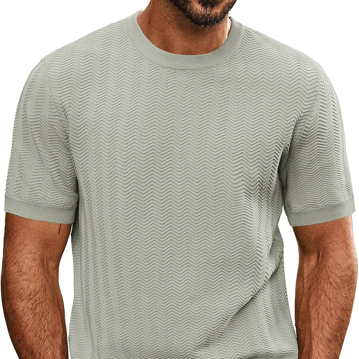 Men's Summer Hollow Breathable Sweater Solid Color T-shirt Light Gray GlamzKart