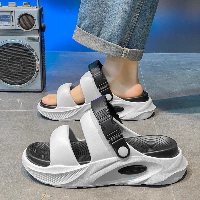 Sports Slippers Men's Thick Bottom Wear-resistant Non-slip Sandals White And Black GlamzKart