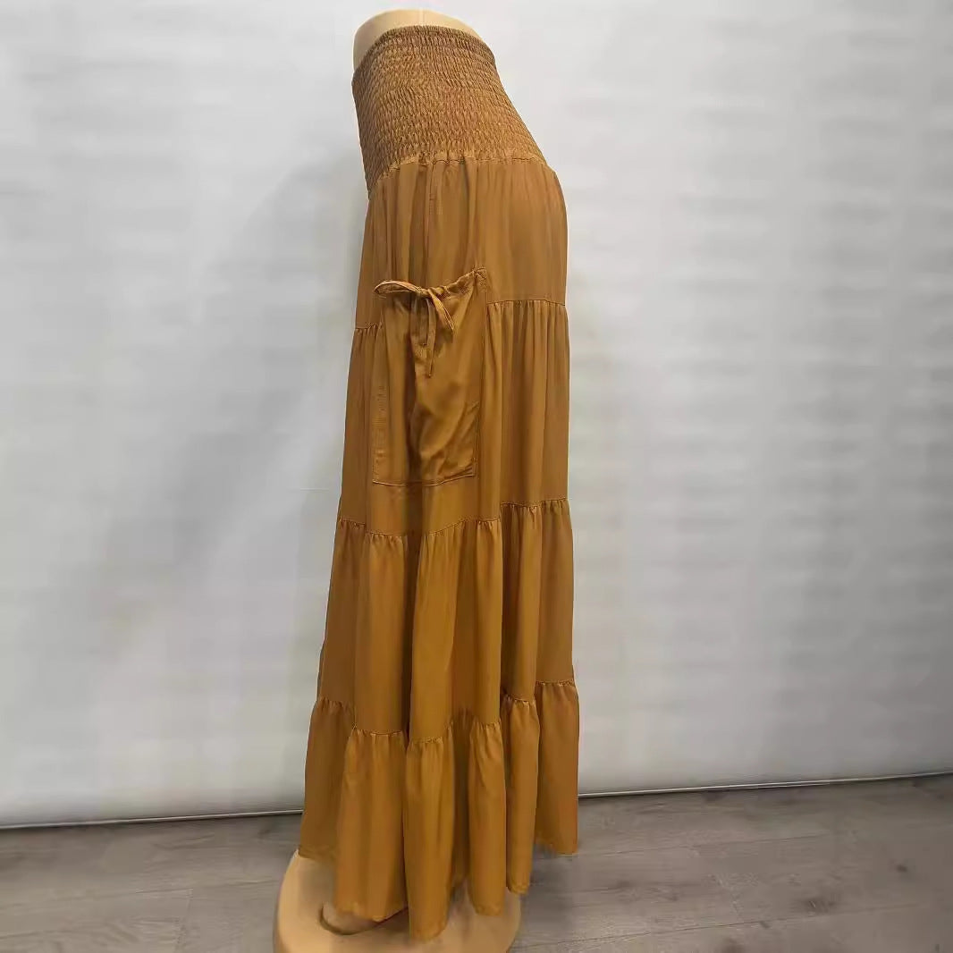 Casual Women Bohemian Loose Solid Skirt GlamzKart
