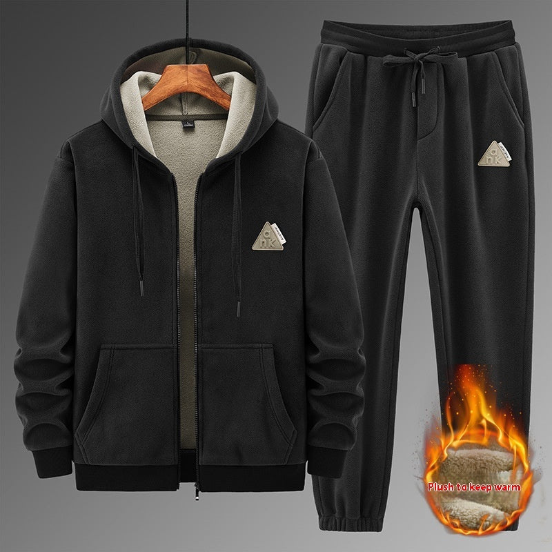 Cashmere Hooded Sweater Cotton Pants Casual Warm Keeping Sports Suit Black GlamzKart