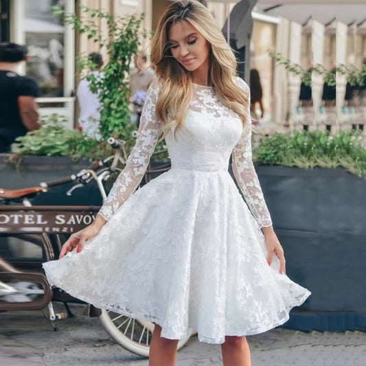 Wedding Dress White Vintage Lace Women Dress GlamzKart