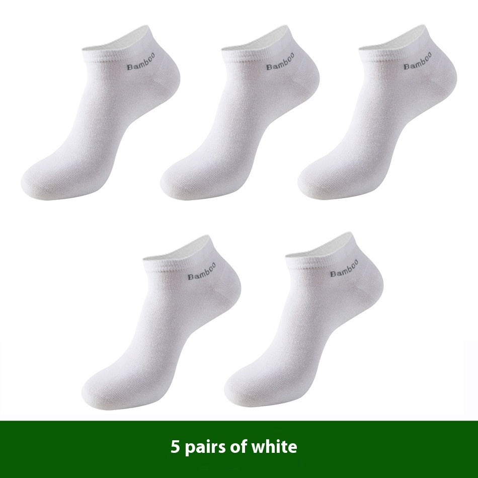 Men's Breathable Bamboo Fiber Solid Color Short Socks White 5Pairs 38to45 GlamzKart