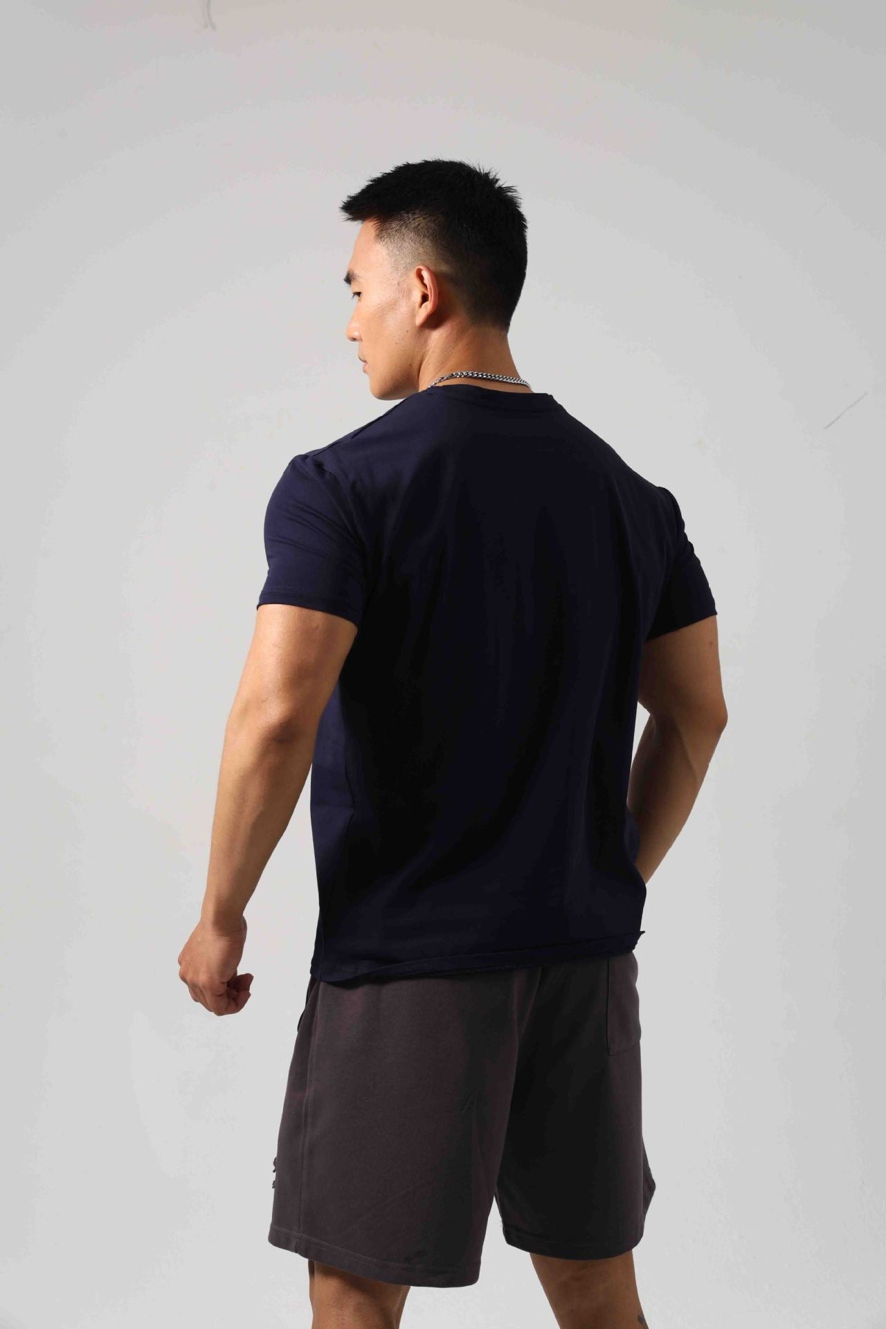 Men's Short Sleeve New Small Neckline Show Muscle Sports Fitness Short Sleeve Light Board G81 Navy Blue GlamzKart