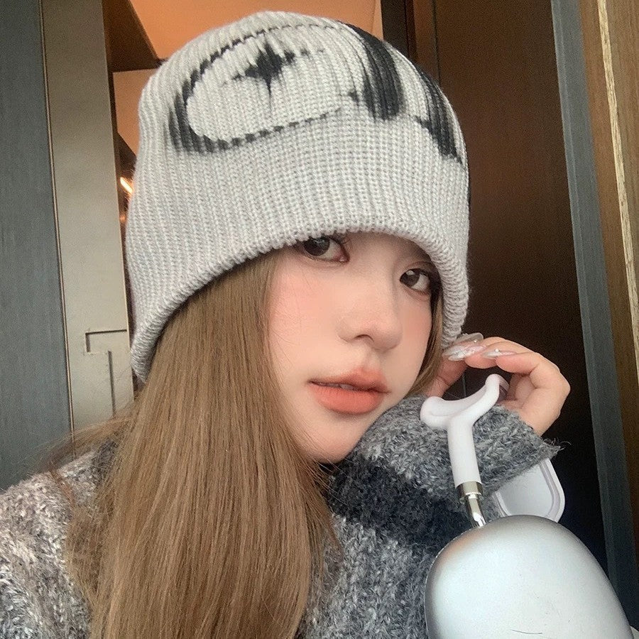 Street Style Letters Pile Heap Cap Beanie Hat Female Autumn And Winter Street C Star Gray M GlamzKart