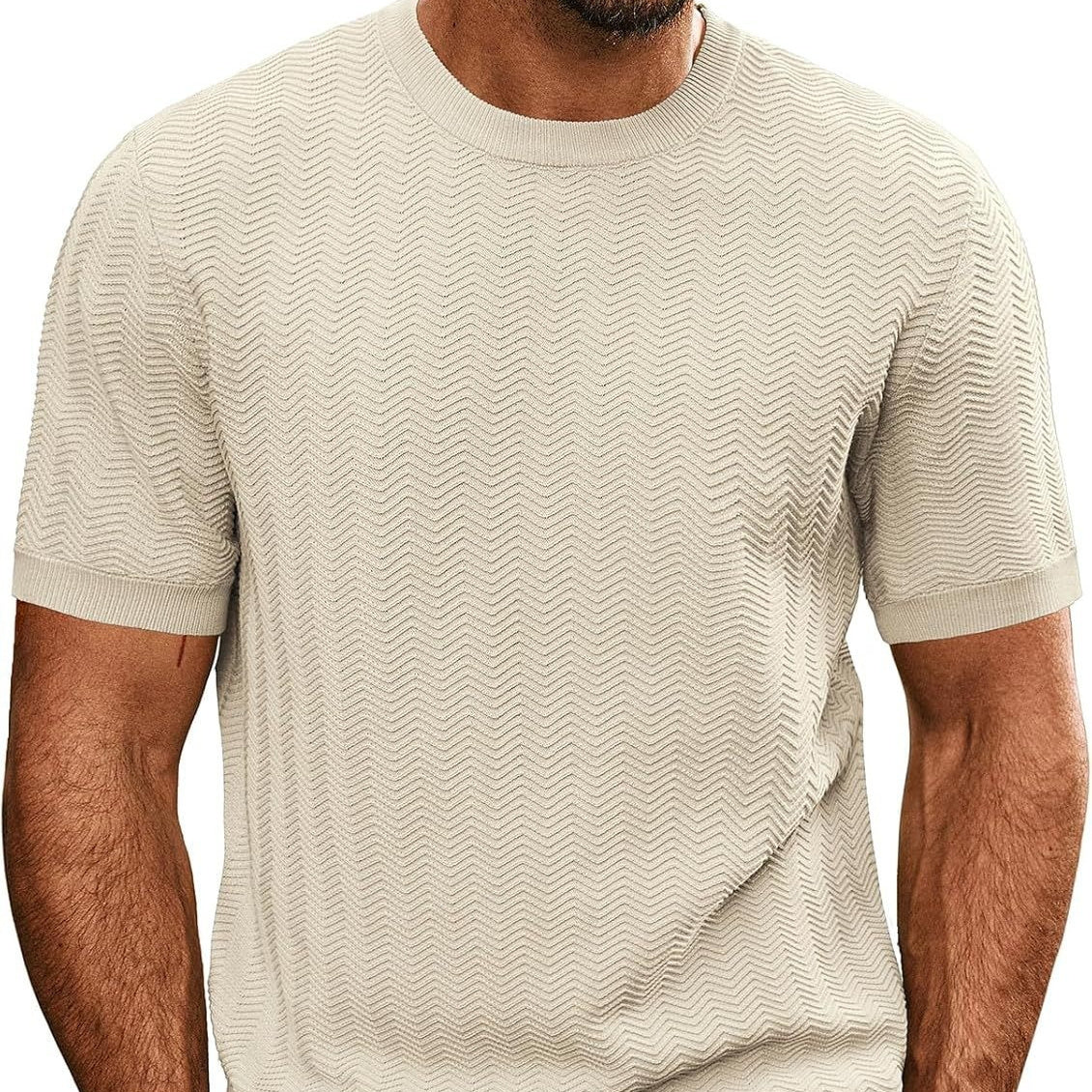 Men's Summer Hollow Breathable Sweater Solid Color T-shirt Apricot GlamzKart