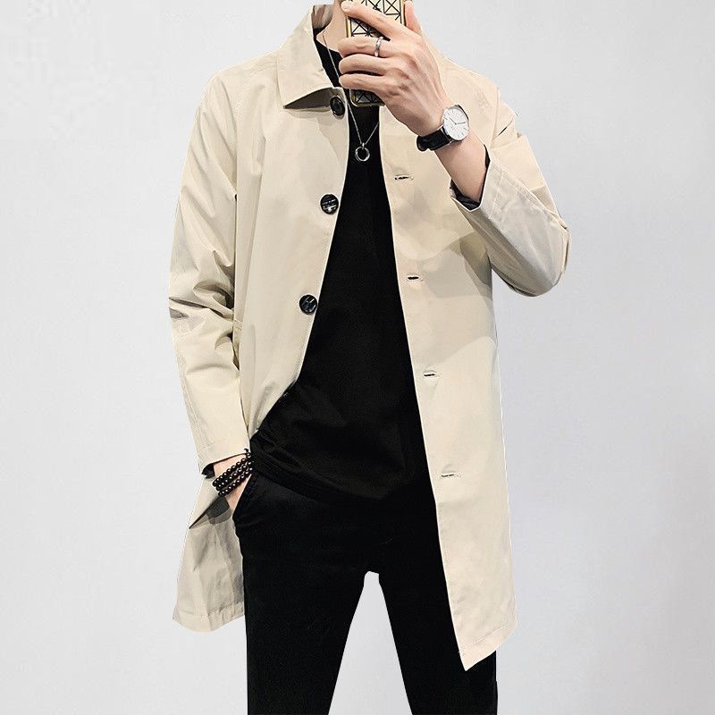 Men's Casual Loose Mid-length Coat Beige GlamzKart
