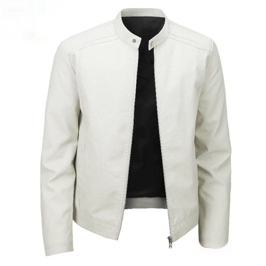Spring And Autumn Men's Slim Leather Clothing With Stand Collar Jacket GlamzKart