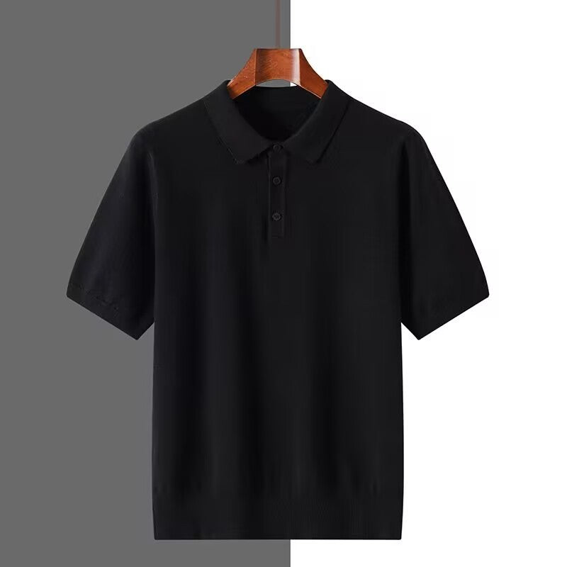 Polo Shirt Men's Short-sleeved Business Casual Bottoming Sweater Black GlamzKart