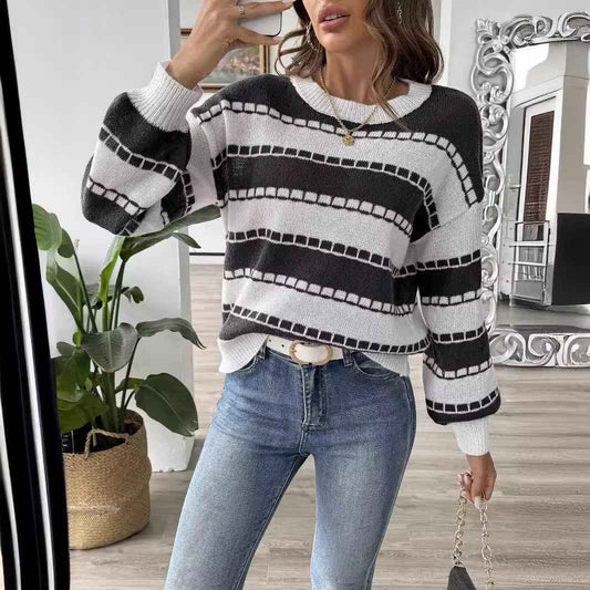 Women's Base Shirt Striped Colored Pullover Casual Sweater