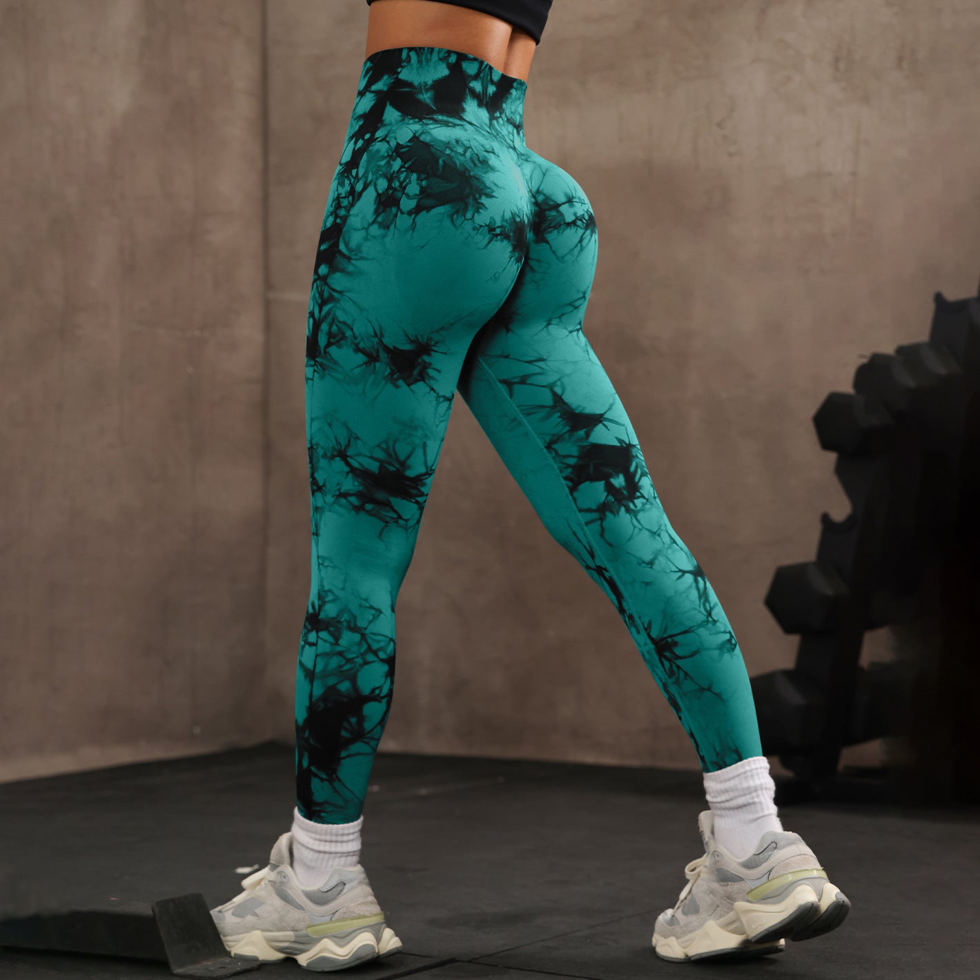 High Waist Tight Yoga Pants Tie-dye Breathable Workout Pants Dark Green GlamzKart