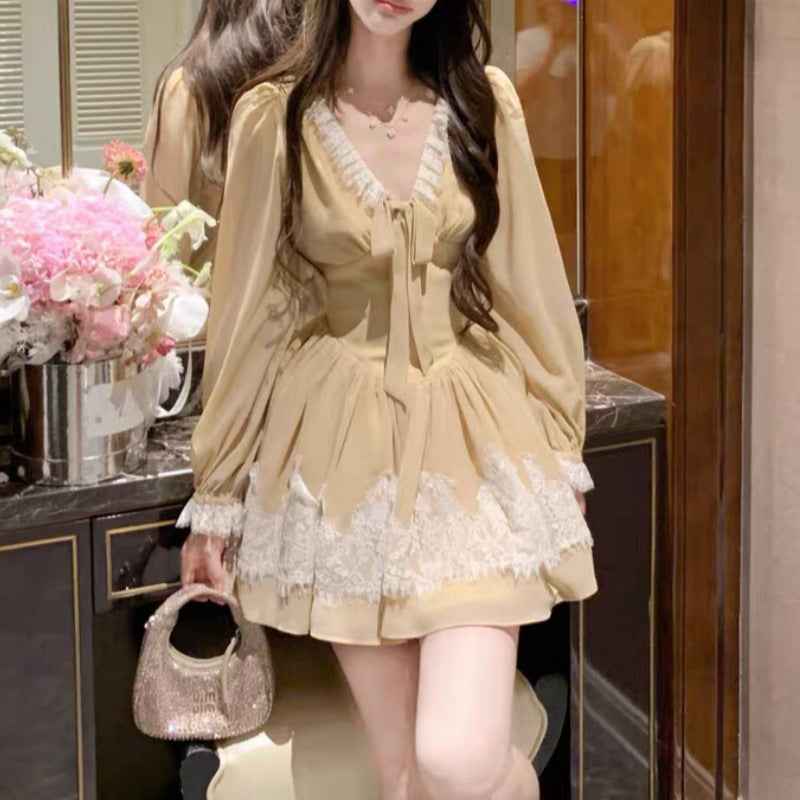 Swan Neck Stereo Cinched Swing Dress