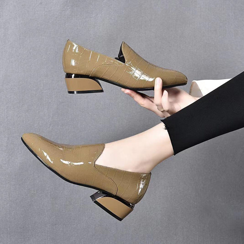 New Genuine Leather Pointed-toe Chunky Heel Shoes Women GlamzKart